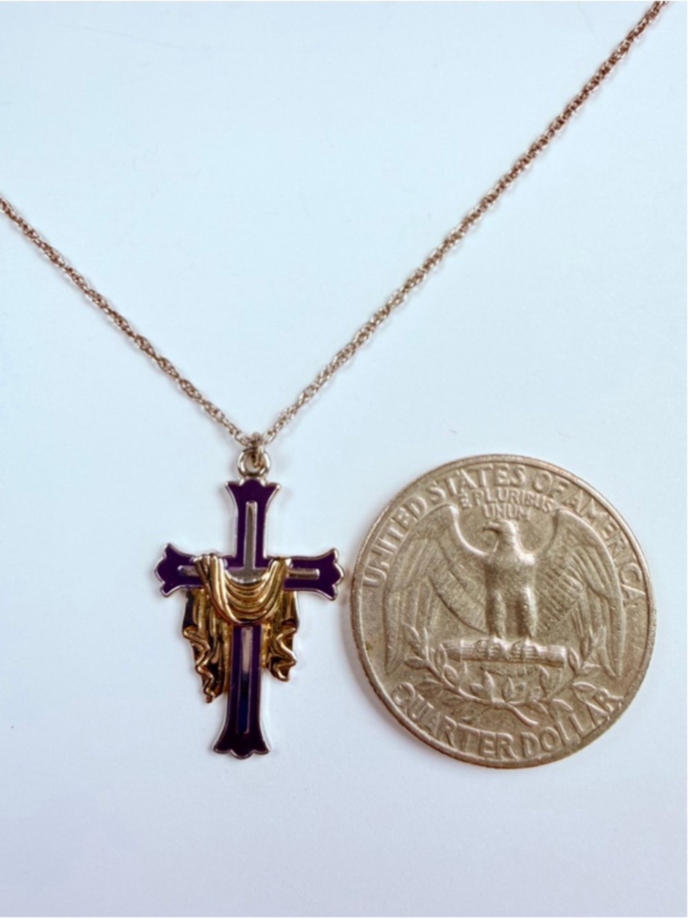 14K Gold Filled Princess Pride Creations Cross Crucifix Enamel Sterling Necklace - Picture 4 of 8